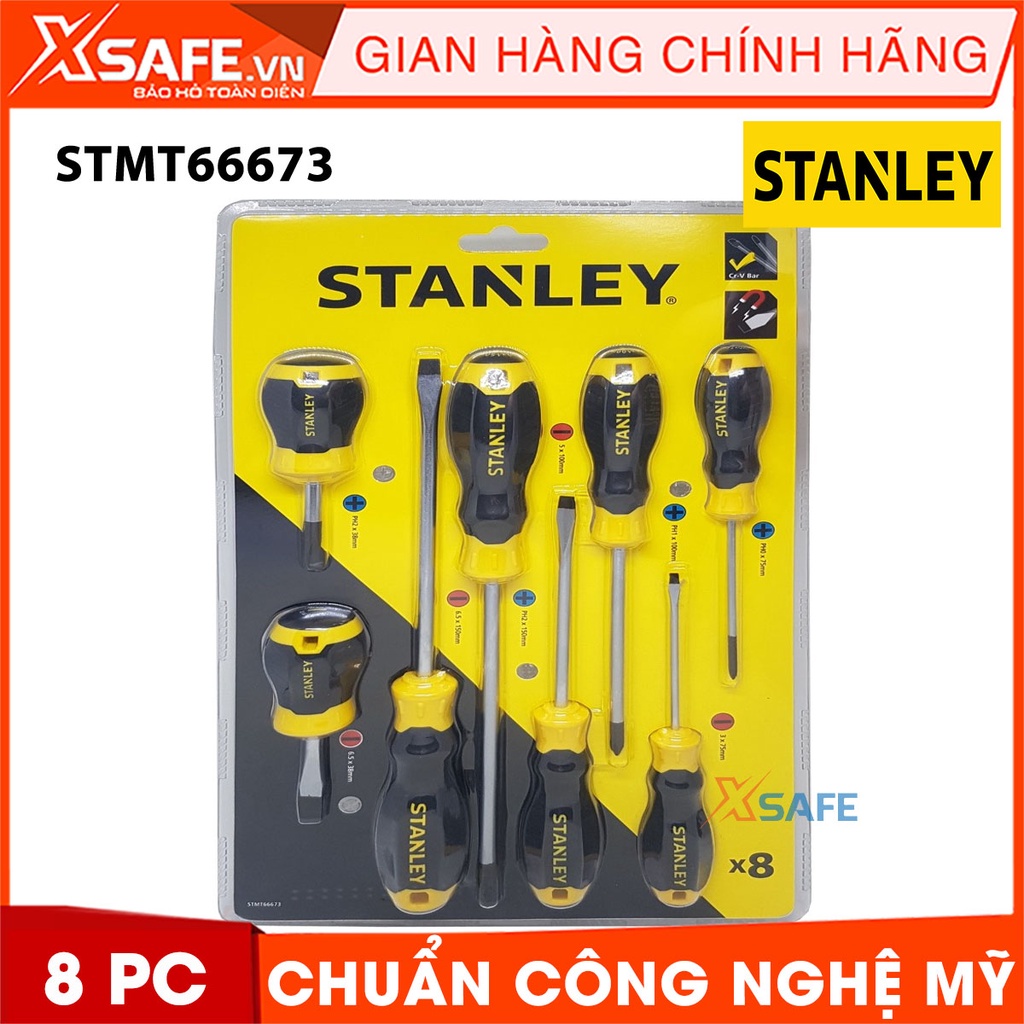 Bộ tua vít STANLEY STMT66673 8 chi tiết Bộ tuốc nơ vít Stanley 4 tua vít dẹp, 4 tua vít bake đa kích cỡ, thép CR-V