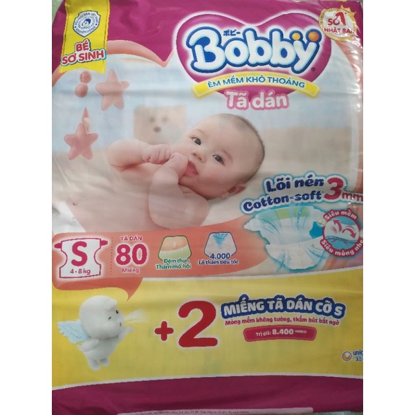 Tã dán Bobby size S80 miếng Mẫu Mới tặng thêm 2 miếng cùng loại