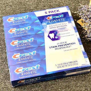 [Hàng Mỹ]Lốc 5 cây Kem đánh răng Crest 3D White Advanced USA 158g - loại Cao cấp