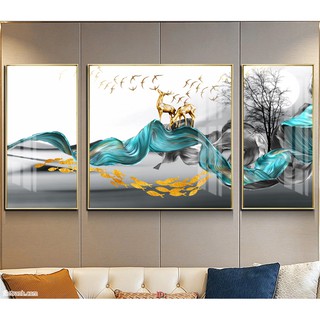 Tranh in canvas bộ 3 tranh hươu trừu tượng hiện đại