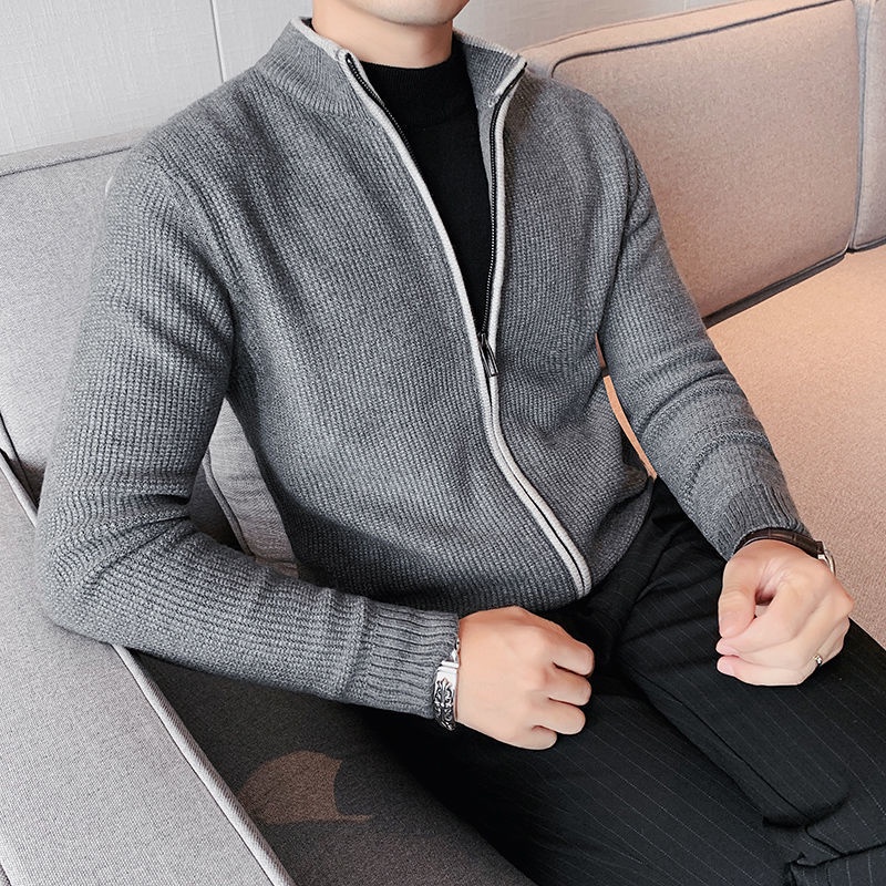 Áo Khoác Cardigan Dệt Kim Phối Khoá Kéo Thời Trang Thu Đông Cho Nam Giới
