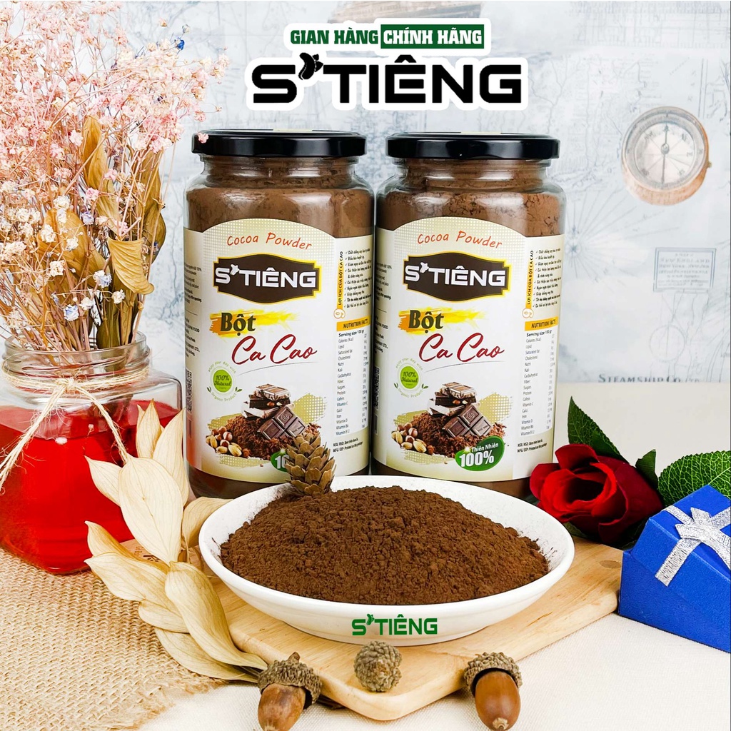 450Gr Bột CACAO Nguyên Chất Giảm Cân Cao Cấp STIENG Hủ Thủy Tinh