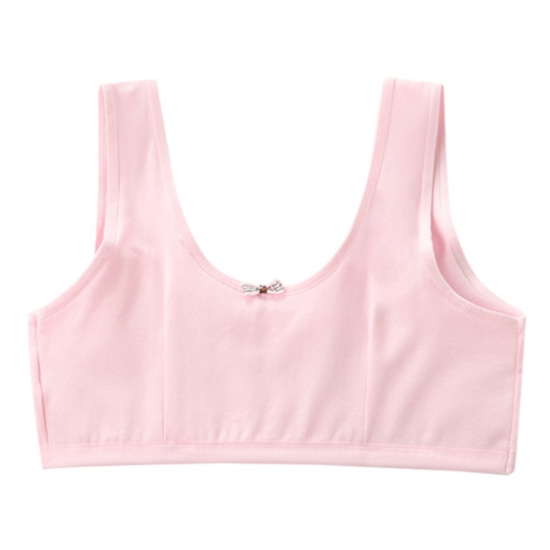 Youyo Áo lót vải cotton Hai Lớp Không Gọng Thắt Nơ Mini Màu Trơn Ngọt Ngào Cho Nữ Thanh Thiếu Niên B