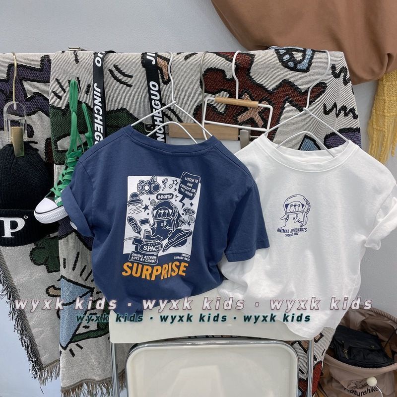 Áo Thun Cotton Ngắn Tay In Chữ Hoạt Hình Phong Cách Hàn Quốc Thời Trang Mùa Hè Cho Bé Trai