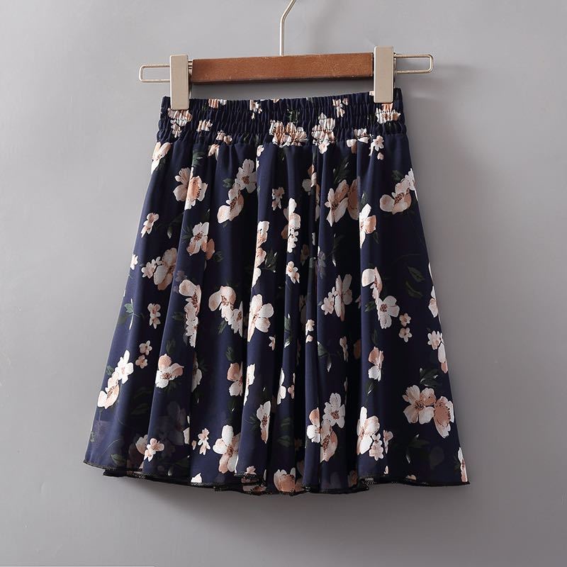 Small floral chiffon short skirt women  2022 summer new A-line skirt high waist Korean version large swing skirt umbrella skirt