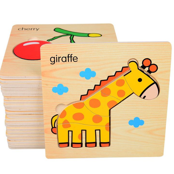 Bộ xếp hình ghép gỗ -chủ đề hoa quả -học tiếng anh dành cho bé từ 2 tuổi
