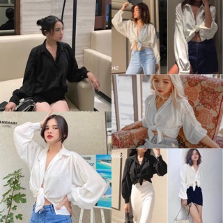 Áo Sơ mi BUTTON BLOUSE - áo sơmi tay dài thiết kế buộc vạt sexy quyến rũ thanh lịch chất vải lụa hawai