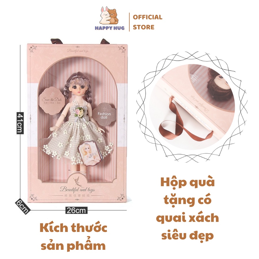 Đồ chơi trẻ em búp bê công chúa cho bé gái size 30cm có khớp, hộp quà tặng có quai xách siêu xinh - Happy Hug