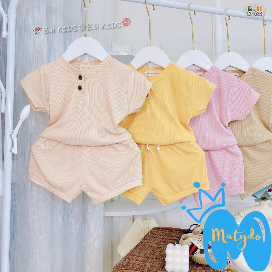 Bộ quần áo bé trai bé gái cộc tay cotton tăm cúc mềm mịn thấm hút mồ hôi cho trẻ 5-15kg
