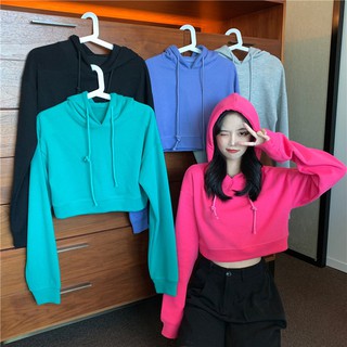 Áo Hoodie Tay Dài Màu Trơn Thiết Kế Đơn Giản Cho Nữ