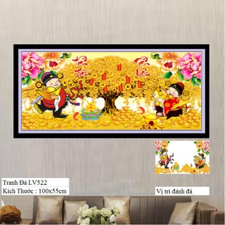 Tranh đính đá Tấn Tài Tấn Lộc LV 522 Đá ABC cao cấp - Kích thước 100x55cm