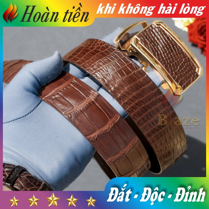 Thắt Lưng Da Cá Sấu Liền - Dây Lưng Da Bụng Cá Sấu Cao Cấp BLAZE | Nâu | Khoá Tự Động