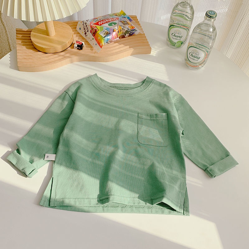 Áo Thun Cotton Tay Dài Cổ Tròn Thời Trang Hàn Quốc Mới 2022 Dành Cho Bé Trai Bé Gái