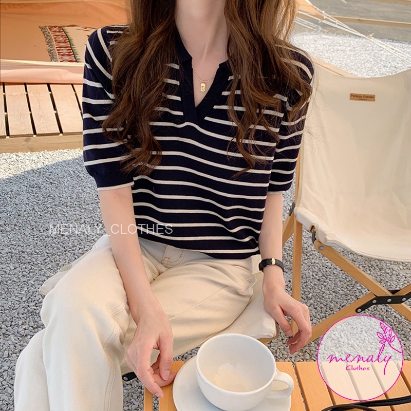 Áo len mongtoghi cộc tay hàn quốc AH038, mẫu áo len mỏng cổ đức thích hợp mùa hè thu mát mẻ | BigBuy360 - bigbuy360.vn