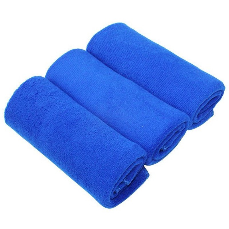 (Hàng Có Sẵn) 5 Khăn Vải Sợi Nhỏ Dày Dặn Thấm Hút Tốt Màu Xanh Dương 25x25cm Để Lau Xe Hơi