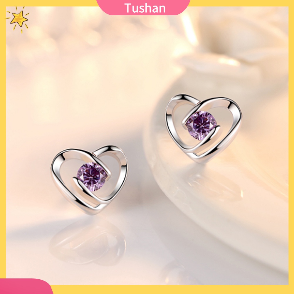 TUSH_Fashion Women Cubic Zirconia Inlaid Swirl Heart Ear Stud Earrings Jewelry Gift