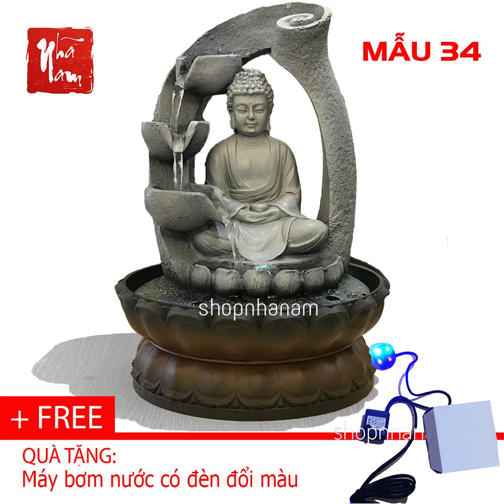 Thác nước phong thủy để bàn đức phật tổ như lai tọa thiền đài sen