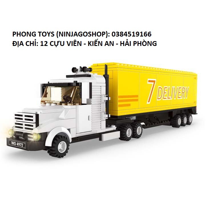 [Giá hủy diệt] Lắp ráp xếp hình LEGO CITY 4972  : XE ĐẦU CÔNG - XE TẢI CONTAINER MÓC KÉO MÀU TRẮNG VÀNG 333 MẢNH