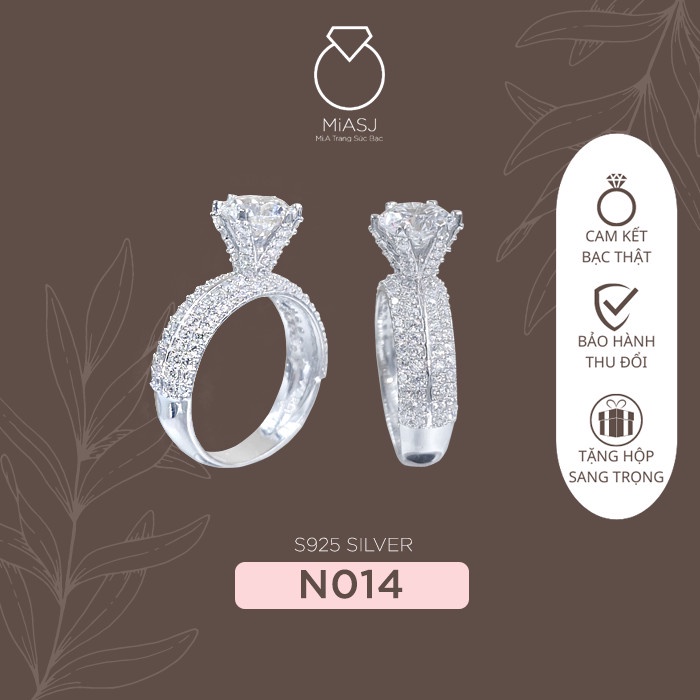 Nhẫn bạc ý 925 cao cấp hột mỹ nhân tạo Mã N014 | Mi.A Trang sức bạc