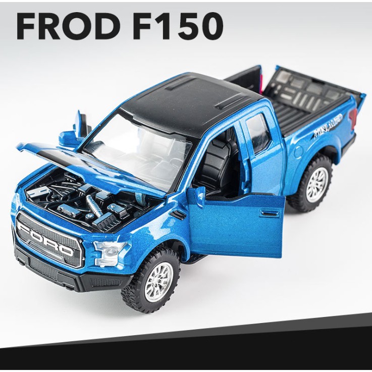 Xe mô hình Ford F150 Raptor tỷ lệ 1:32 bằng sắt có âm thanh động cơ và đèn mở cửa xe