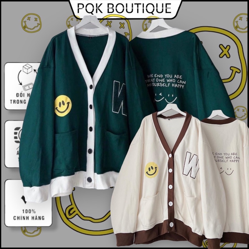 Áo Khoác Cardigan Unisex Form Rộng Xanh Két HAPPY SMILE - pqk boutique