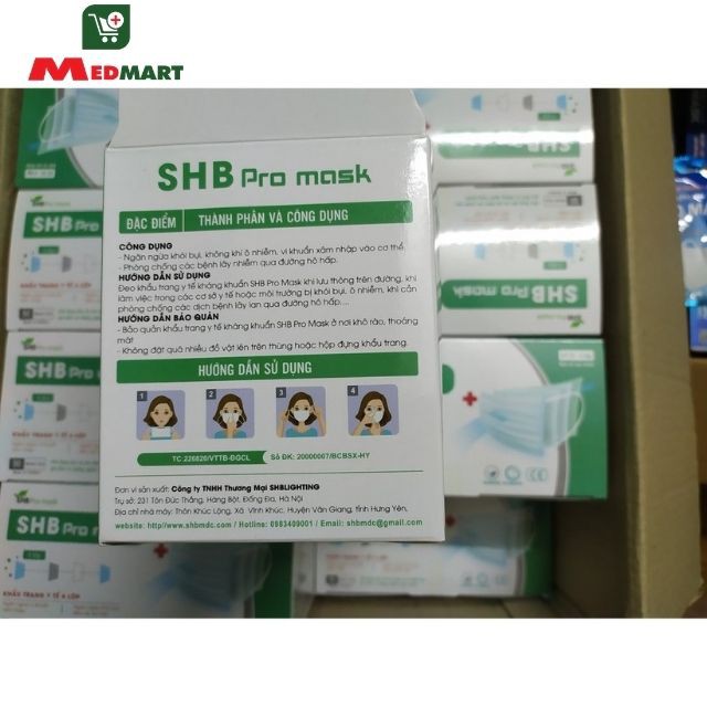 [Video Thật] Khẩu Trang Y Tế 4 Lớp Giấy Kháng Khuẩn SHB Pro Mask, Lọc Bụi, Vi Khuẩn, Hộp 50 Chiếc - Medmart