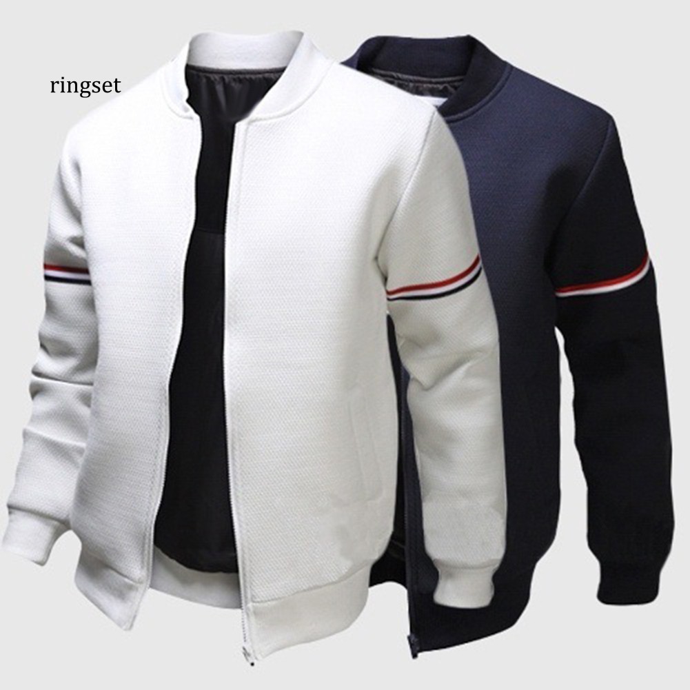 RNSE Men Outdoor Sports Striped Long Sleeve Zipper Bomber Jacket Windbreaker Coat | BigBuy360 - bigbuy360.vn