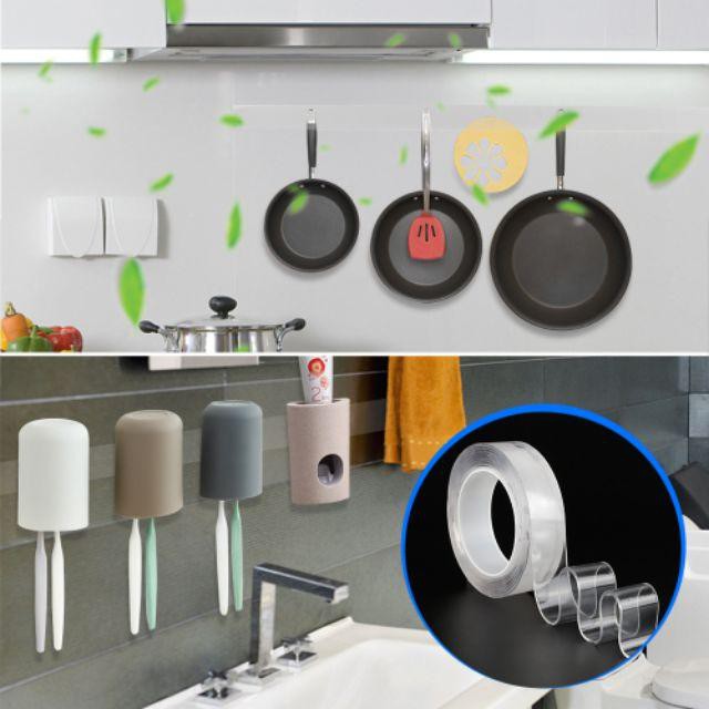 Cuộn Keo⚡Siêu Dính⚡Cuộn Keo Dính Nano 2 Mặt Trong Suốt Bản Dày 2mm