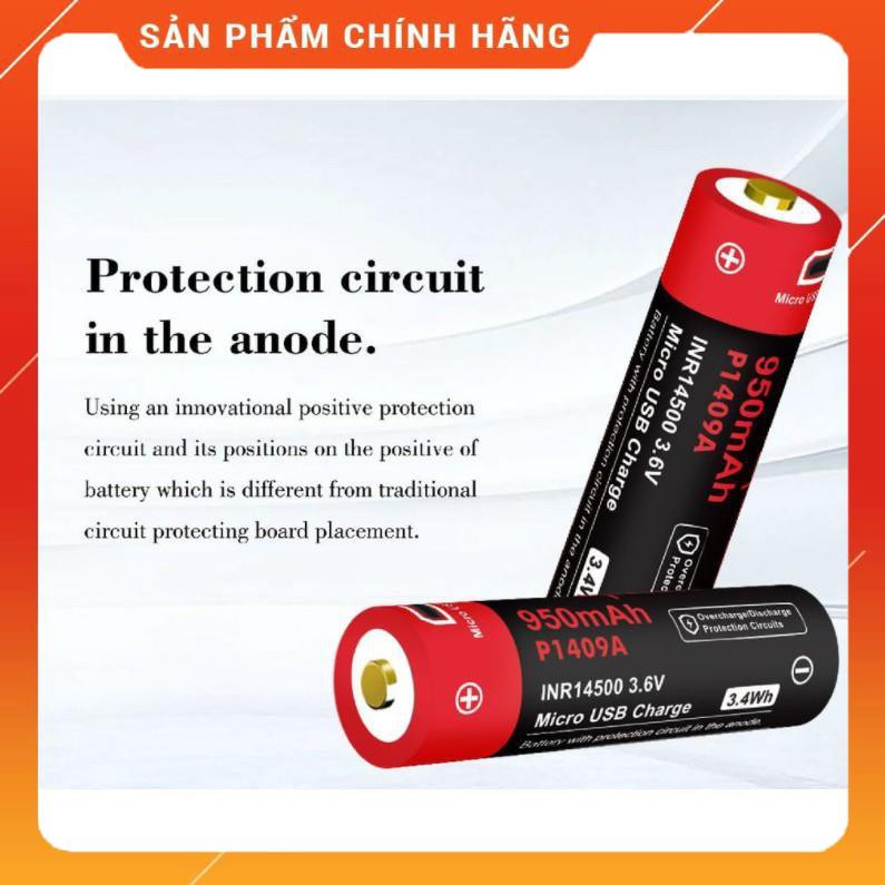 Pin sạc Vapcell P1409A 14500 950mah có tích hợp cổng sạc USB