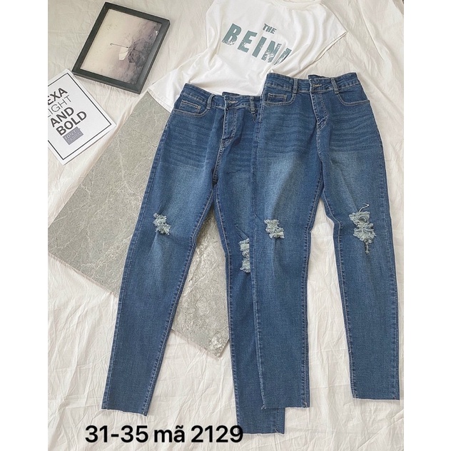 Bigsize (31-35) QUẦN JEANS ÔM BODY LƯNG CAO SIÊU CO GIÃN VNXKFresship size lớn Rách Gối - TC Shop Jeans Ms 2129