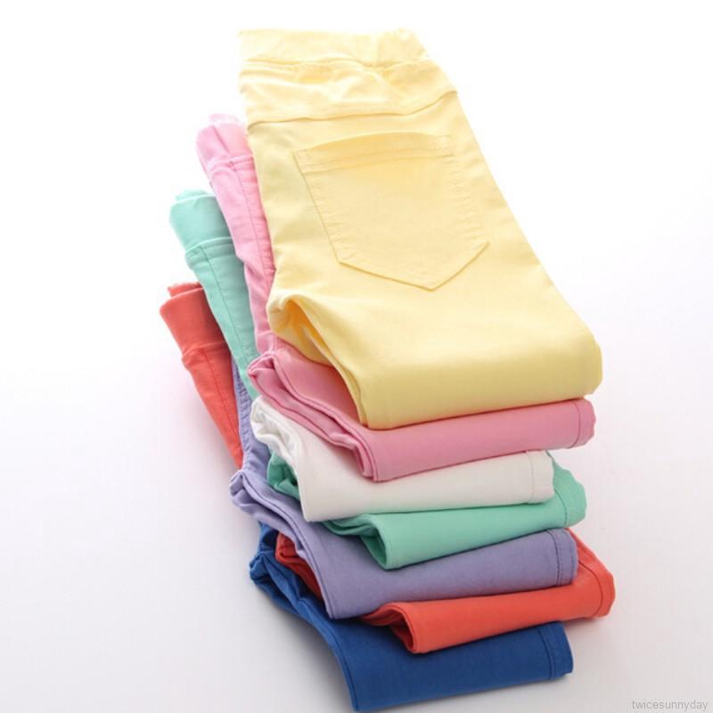 Quần jeans dài co dãn màu sắc tươi sáng cho bé gái