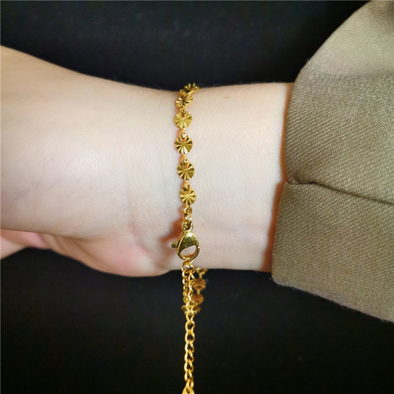 Lắc tay titan nữ không gỉ mạ vàng 18k thiết kế hình hoa phong cách ins hàn quốc nhẹ nhàng thanh lịch
