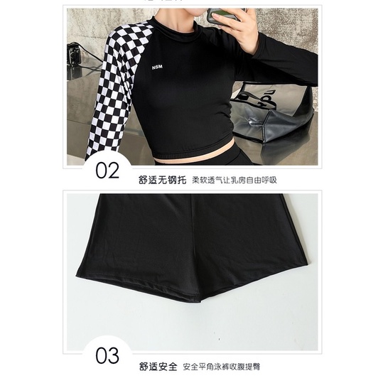 Bộ Đồ Bơi Hai Mảnh Dài Tay Kèm Chân Váy Phong Cách Hàn Quốc Dành Cho Nữ