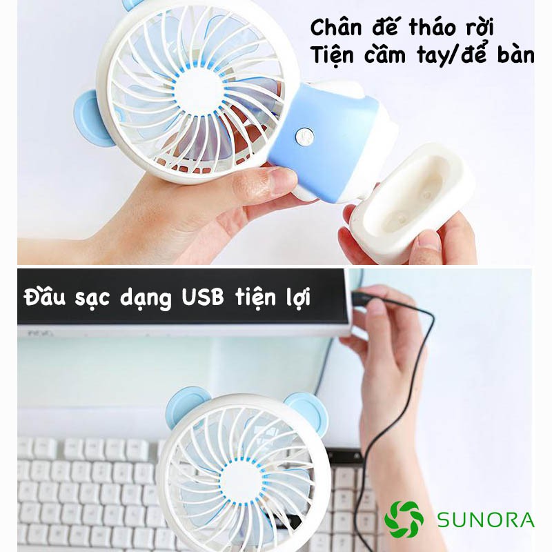 Quạt Cầm Tay Mini Sạc USB Bỏ túi Có Chân Đế Đèn LED Gió Cực Mạnh | BigBuy360 - bigbuy360.vn