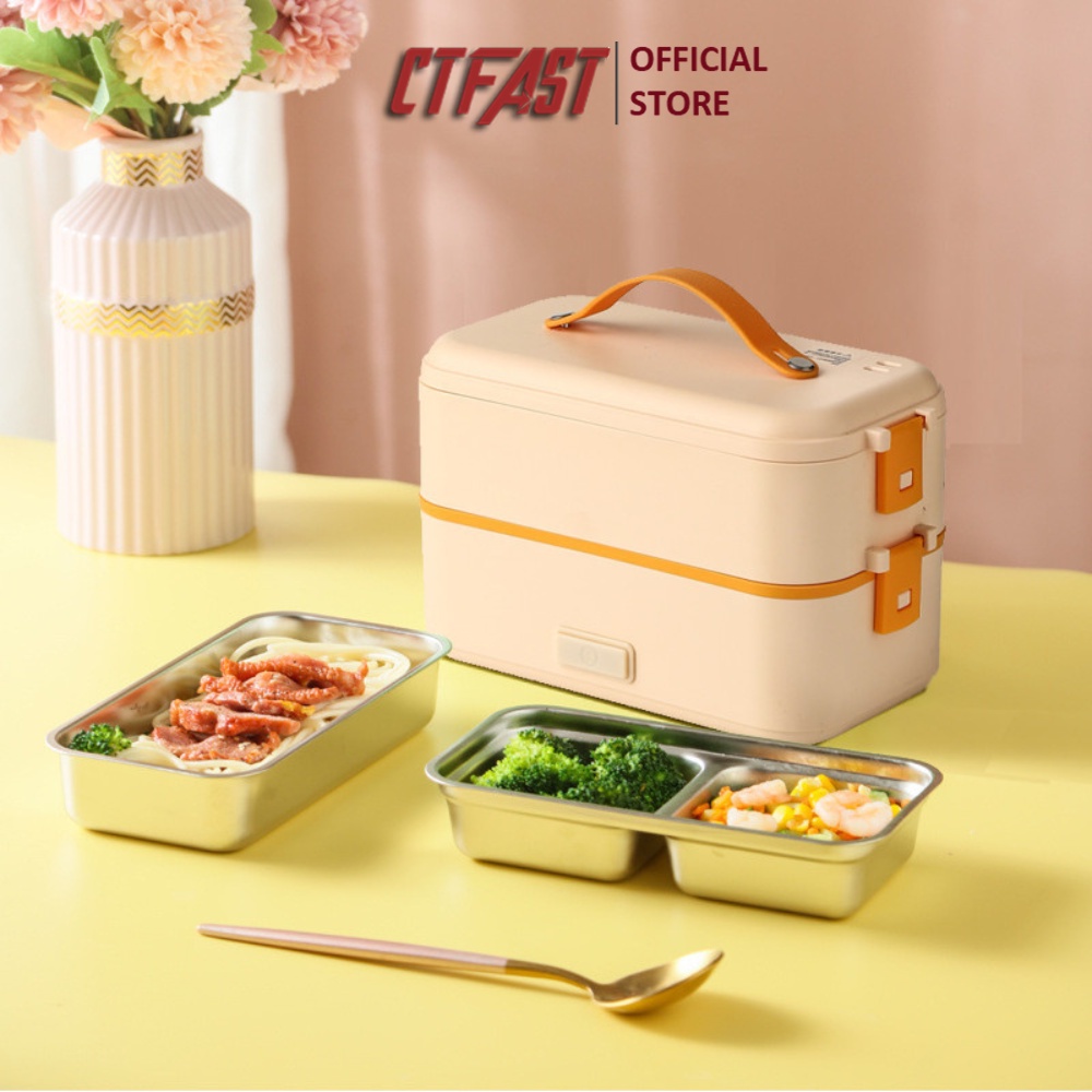 Hộp cơm cắm điện văn phòng CTFAST- A08 : Hộp cơm giữ nhiệt 2 tầng tiện dụng, inox 304 cao cấp - Tặng túi giữ nhiết 100K