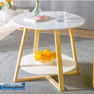 Bàn uống nước trà tròn Bắc Âu 2 tầng chân vuông hiện đại làm bàn nước cho chung cư mini, homstay