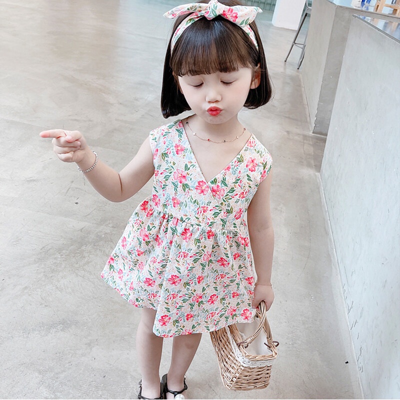 Đầm hoa IQ ANGEL thắt nơ kiểu phương tây xinh xắn cho bé gái