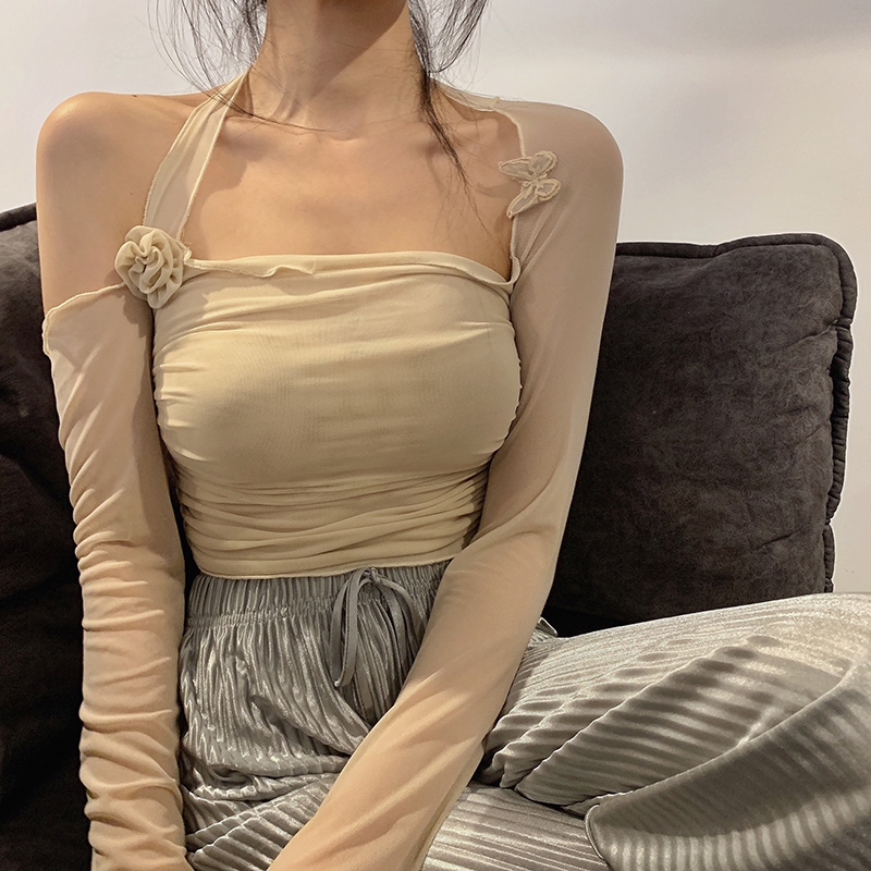 DUNEA Áo kiểu cổ vuông trễ vai che nắng gợi cảm thời trang cho nữ