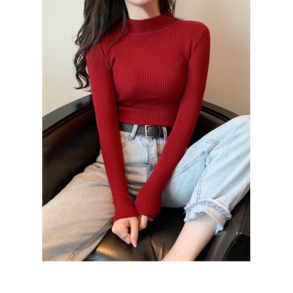 [FREESHIP] Áo len mịn cổ 3p QC màu đỏ đen be trắng NÀNG CLOSET