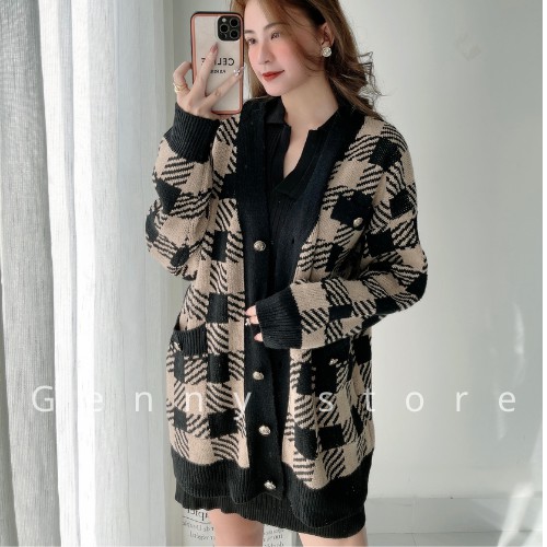 [HÀNG CAO CẤP +ĐÁNH GIÁ] Áo Khoác Cadidan Len Hàn Quốc Cúc Tây Cách Điệu Chất Len Mịn Dày Thiết Kế Kẻ Sọc GennyStore 041 | BigBuy360 - bigbuy360.vn