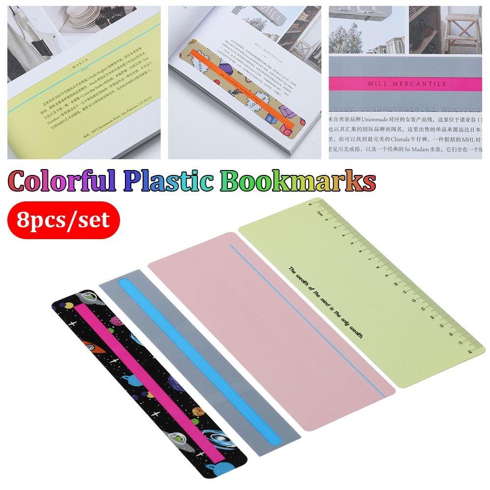 Bộ 8 Thẻ Đánh Dấu Trang Sách Bằng Nhựa PVC Màu Sắc Phản Quang Nhỏ Gọn Tiện Dụng