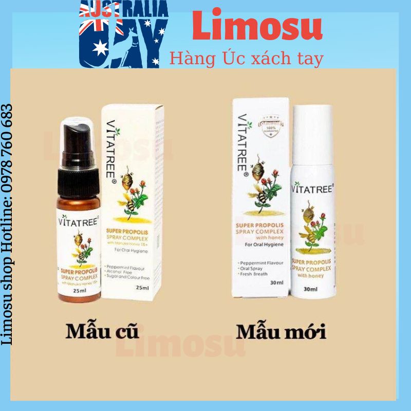 Chai xịt giảm đau họng keo ong Vitatree (mẫu mới 30ml)