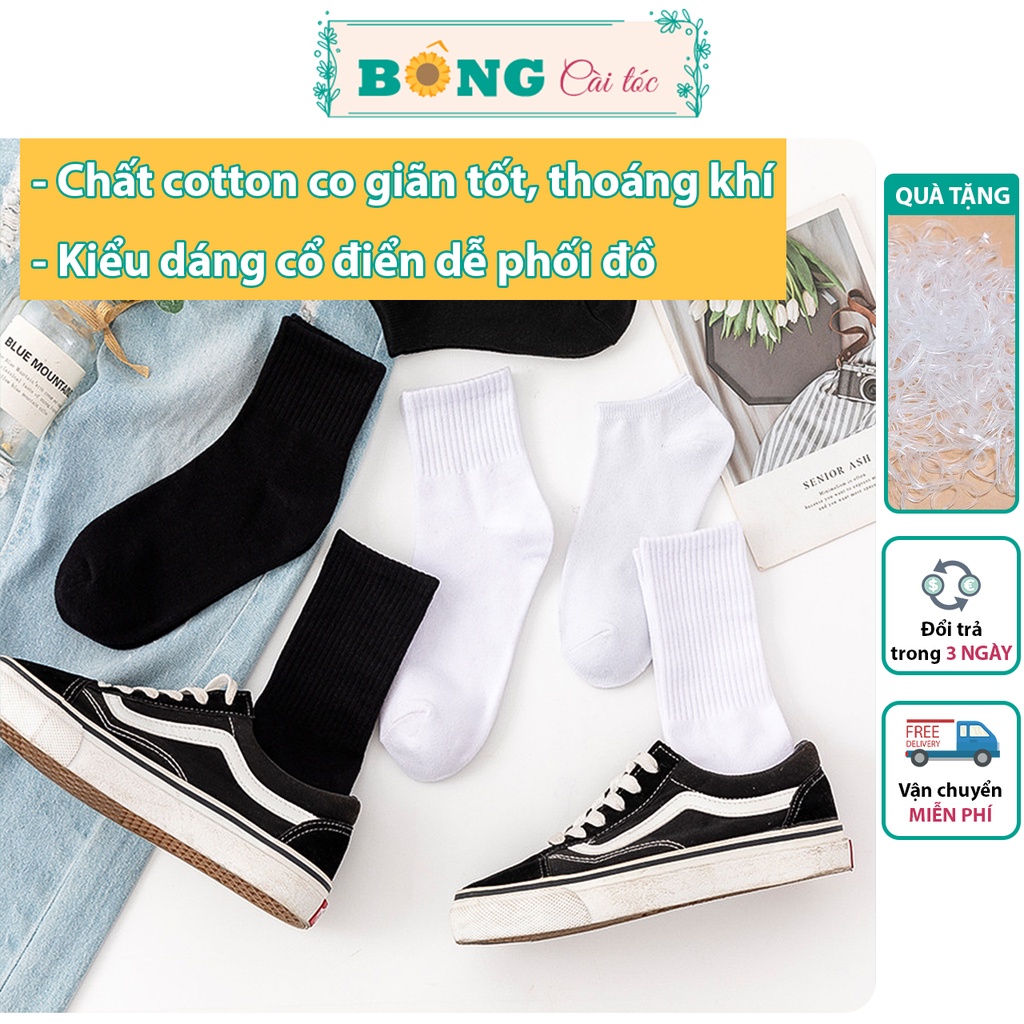 Tất nam nữ cổ cao dệt kim trắng đen chất cotton phong cách cổ điển nhiều kích thước TC40 - Vớ BÔNG Cài Tóc