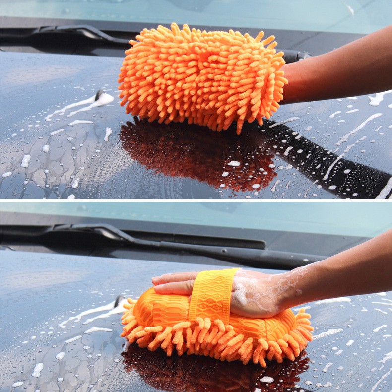 Găng tay rửa xe có quai tạo bọt rửa xe siêu sạch Miếng san hô rửa xe Microfiber siêu mịn tiện dụng (màu sắc ngẫu nhiên)