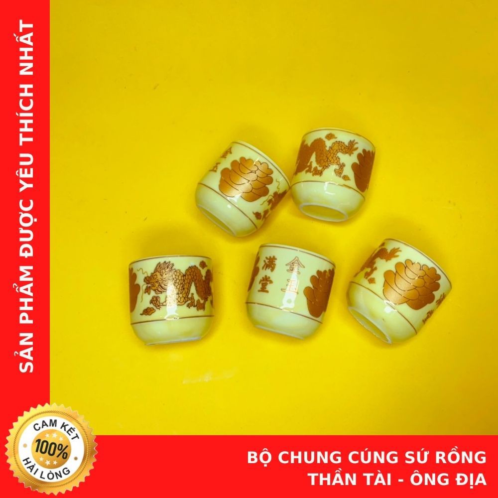 Bộ Chung Cúng Thần Tài Ông Địa - Sứ Cao Cấp - Hoạ Tiết Rồng - Cửa Hàng Chú Sa Di Hoan Hỉ