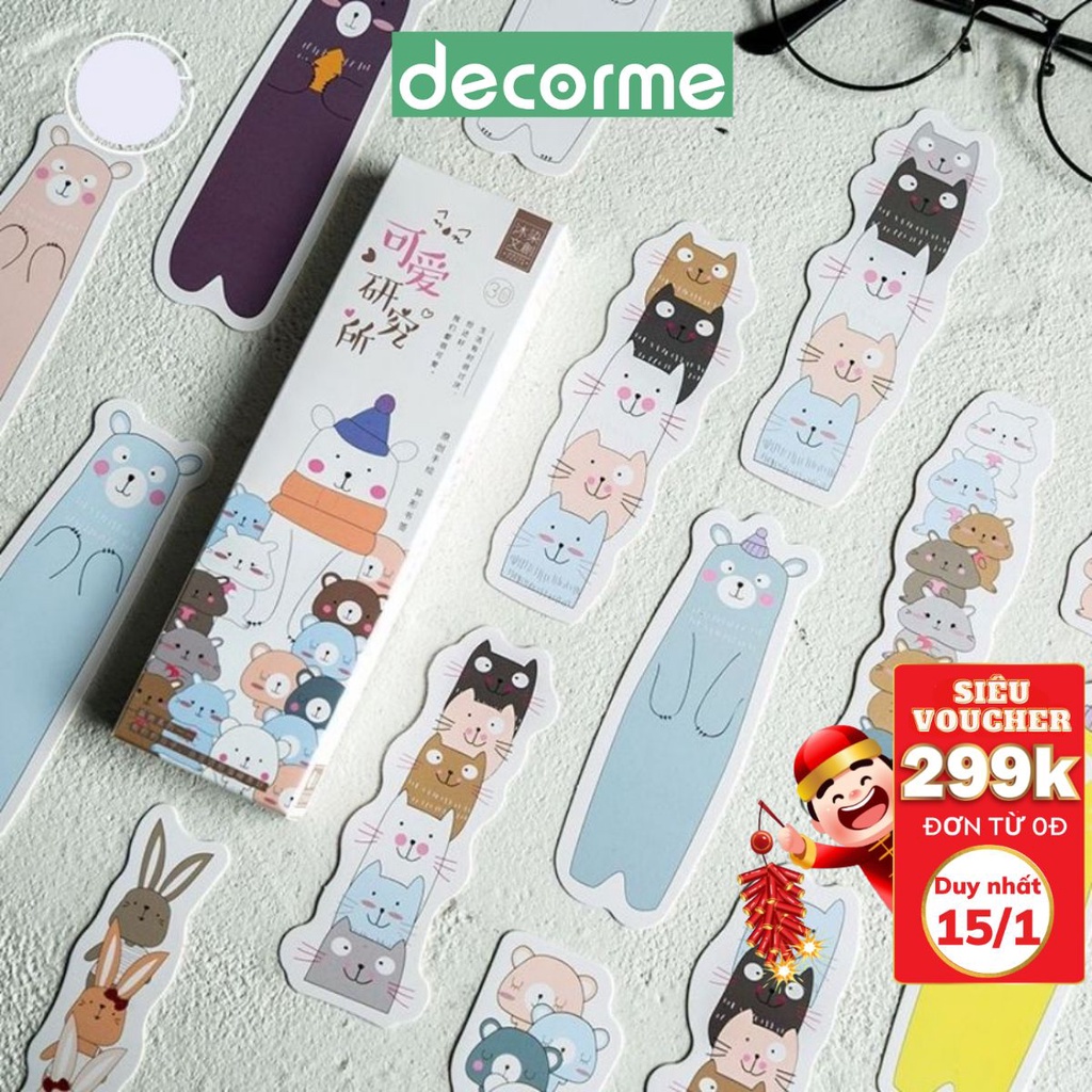 Thẻ đánh dấu sách Gấu cute tiện lợi Hộp 30 thẻ DecorMe Note phân thư mục dễ thương STKTH