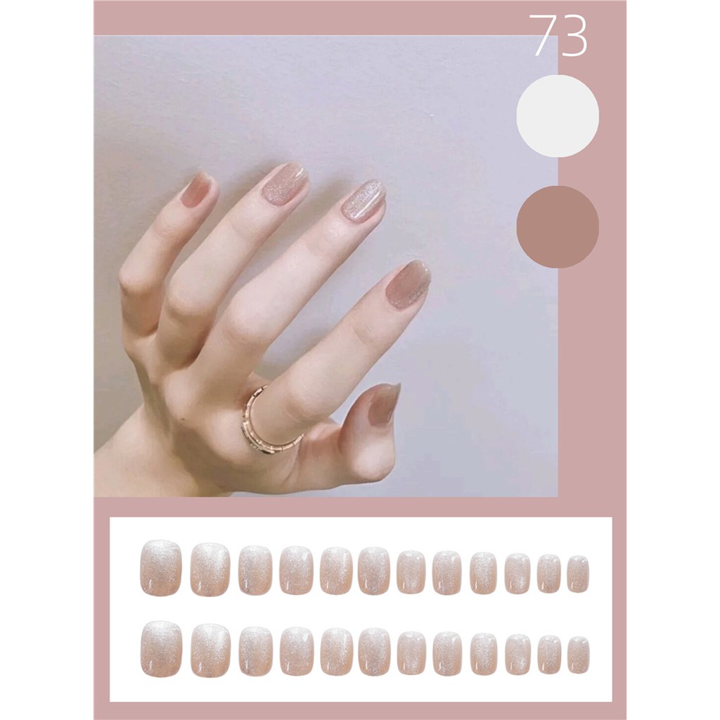Bộ 24 móng tay giả Nail Nina mắt mèo hồng mã mini 73 【Tặng kèm dụng cụ lắp】