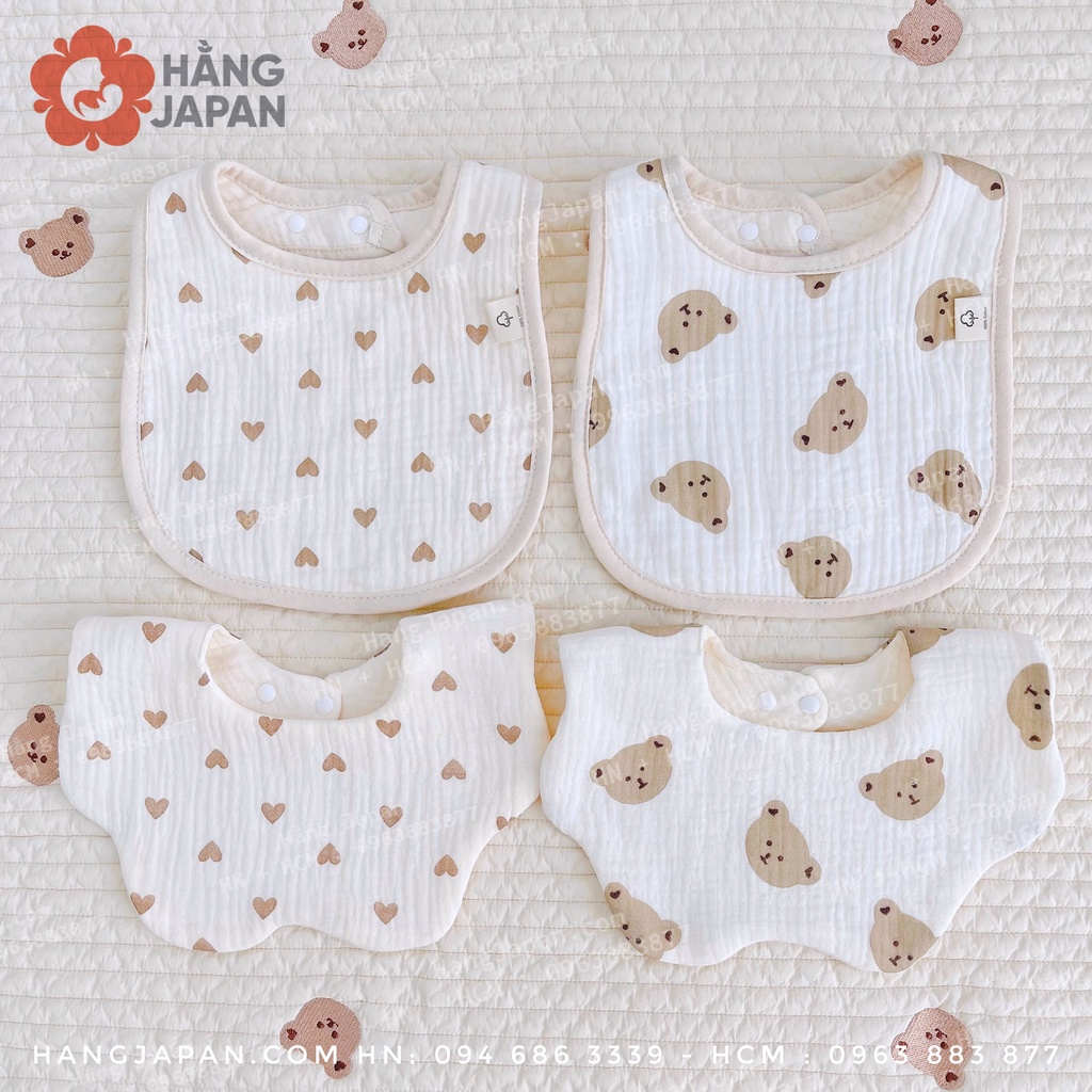 Set 2 chiếc yếm xô muslin vuông - tròn cao cấp xuất hàn cho bé