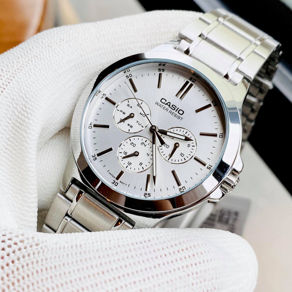 Đồng hồ nam nữ- Đồng hồ đôi dây thép Casio V300D-7UVDF Mặt trắng chống nước Bảo hành 1 năm Hyma watch