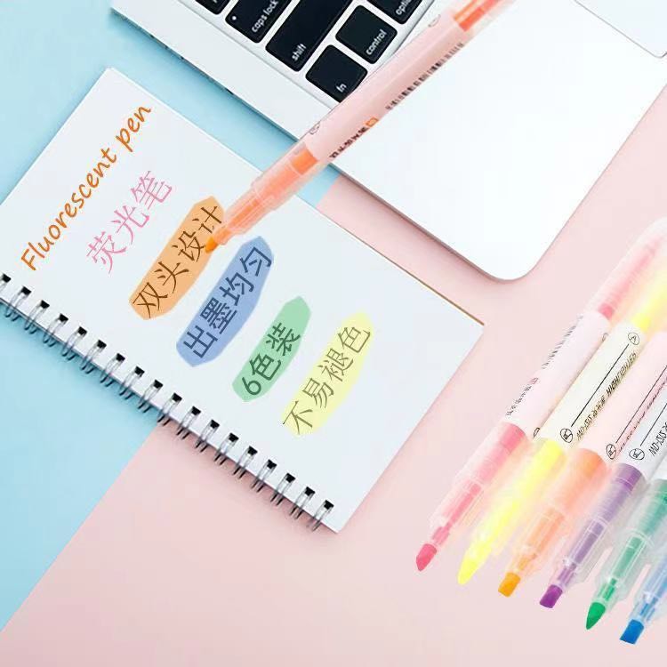 Bút Dạ Quang 2 Đầu 6 Màu Tuỳ Chọn
